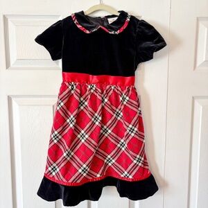 Hanna Andersson Christmas Dress Black Velvet & Flannel Red Plaid Size 120 6-7